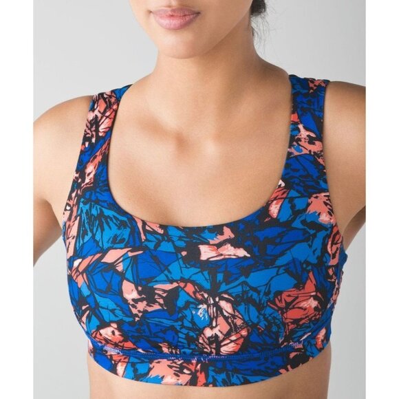 Lululemon Blue Multi / Black Energy Bra (Exhale) Mini Paint Storm Harbor size 8 - Picture 3 of 16